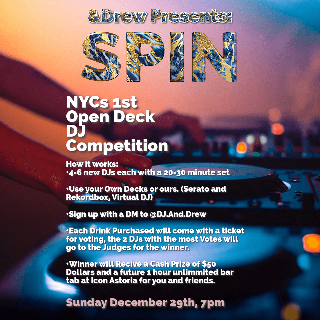 A brand new open decks DJ competition presented by DJ &Drew. DJ Alex Cohen guest judges and and opens the party with a set of his own! Come on out and show us what you've got!