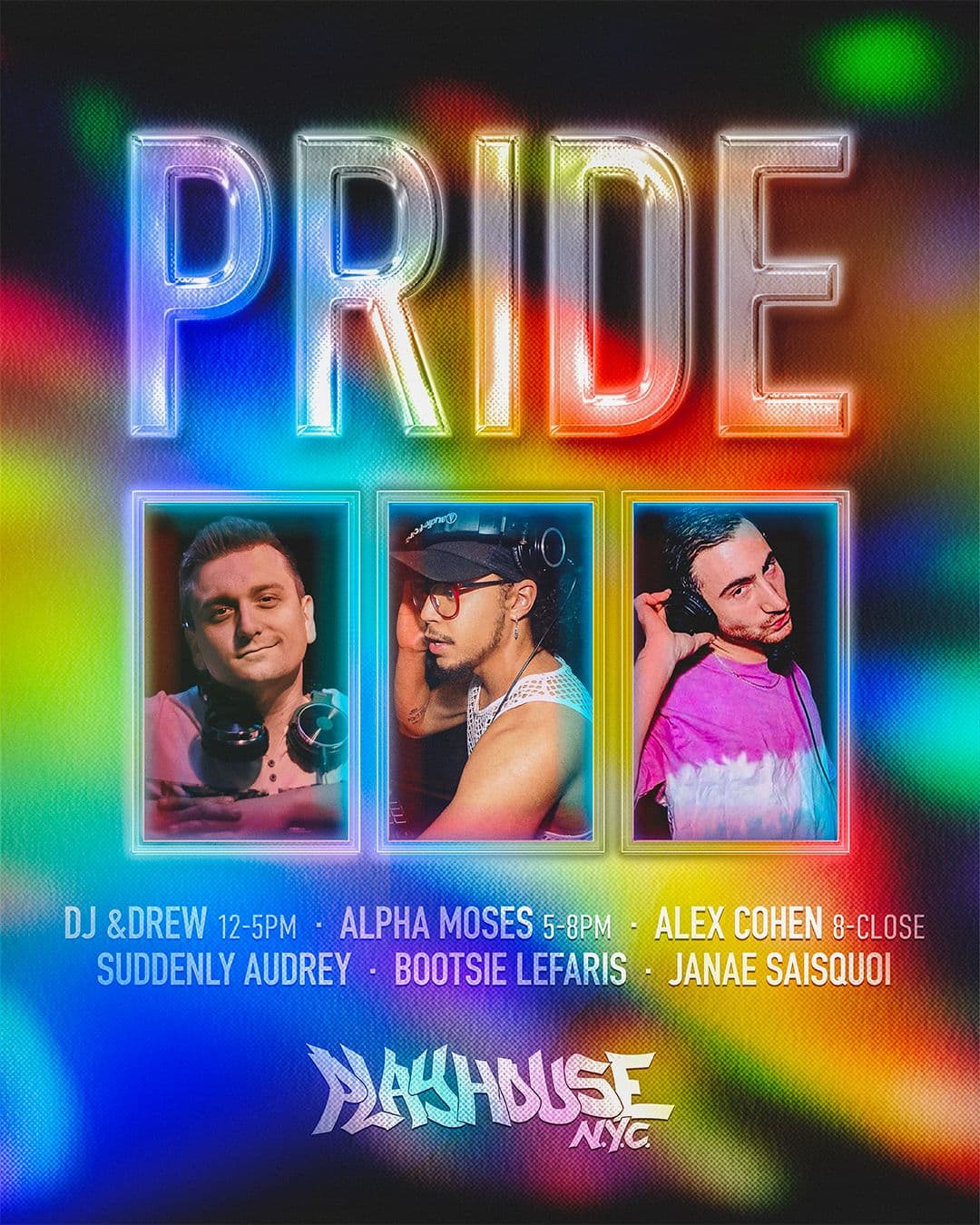DJ Alex Cohen headlines Pride closing at Playhouse in the village. Hitting the decks at midnight until close, the energy and joy is coming your way!