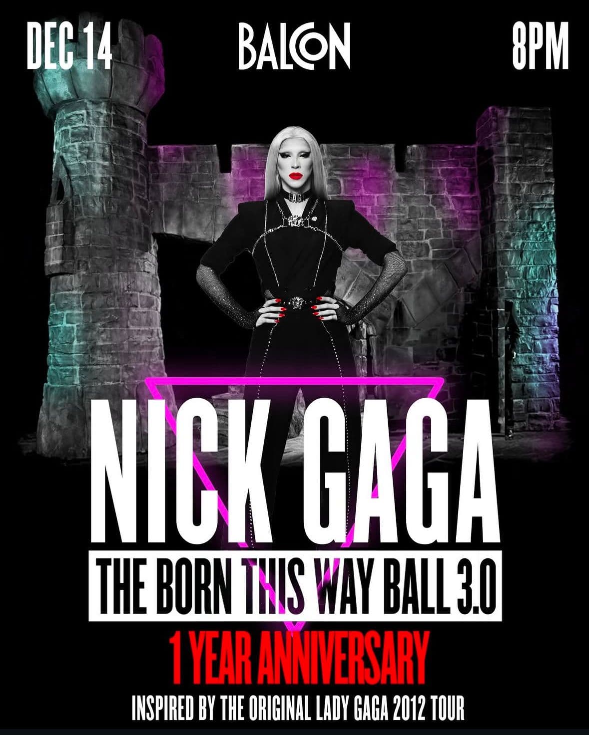 Premier Lady Gaga drag impersonator and her cast of dancers bring you back to the 2012 stadium tour with this replication production show. DJ Alex Cohen spins and lights!