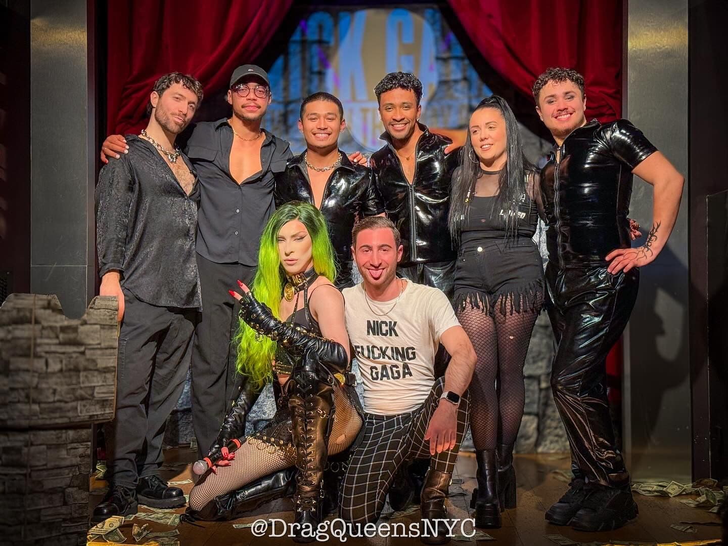 DJ Alex Cohen and Nick Gaga pose with the cast of the Gaga Ball Replication series at Balcon Salon after their one year anniversary show.