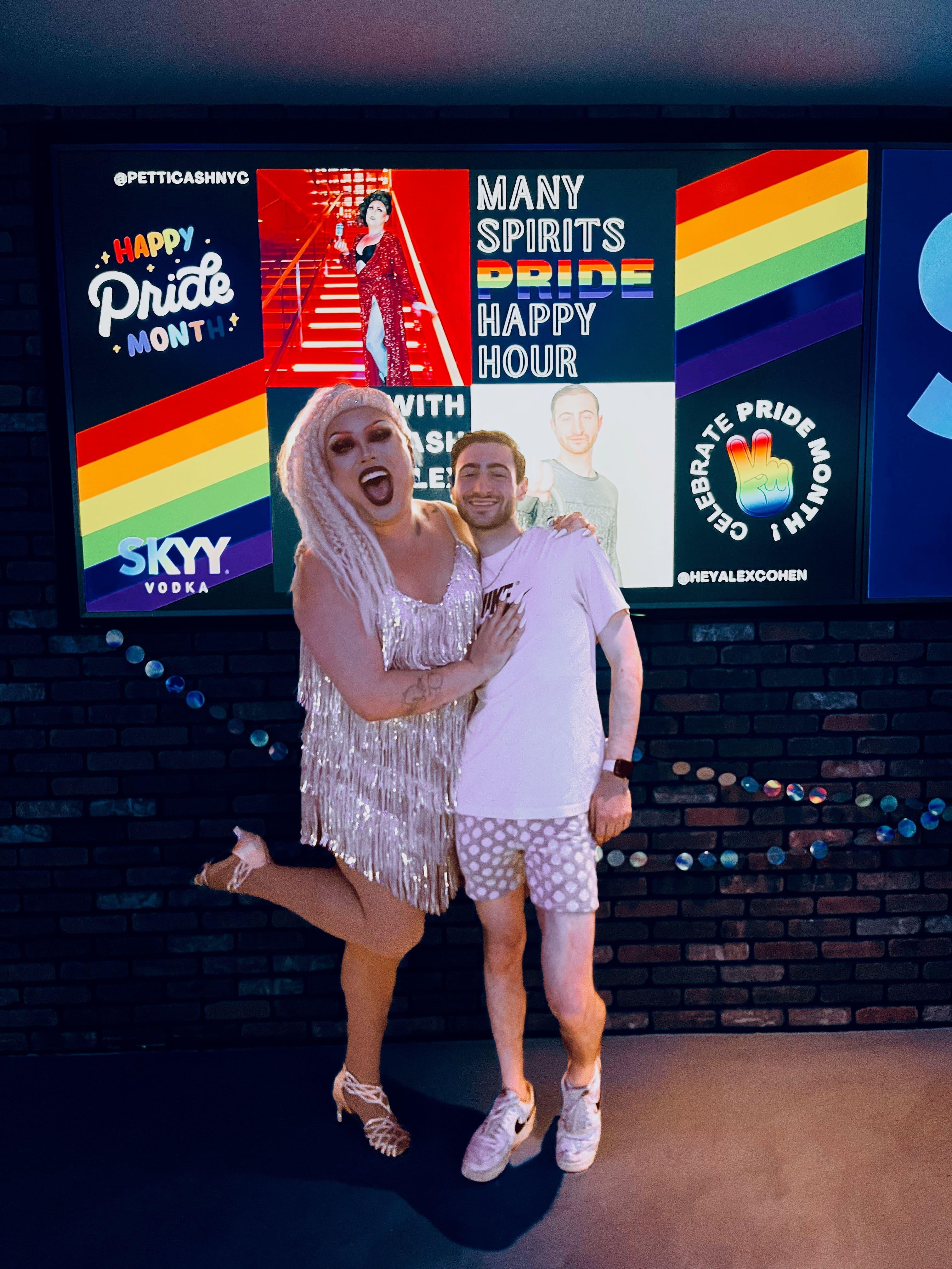 Alex and Drag Queen Petti Cash after their pride event at Campari Liqours, NYC